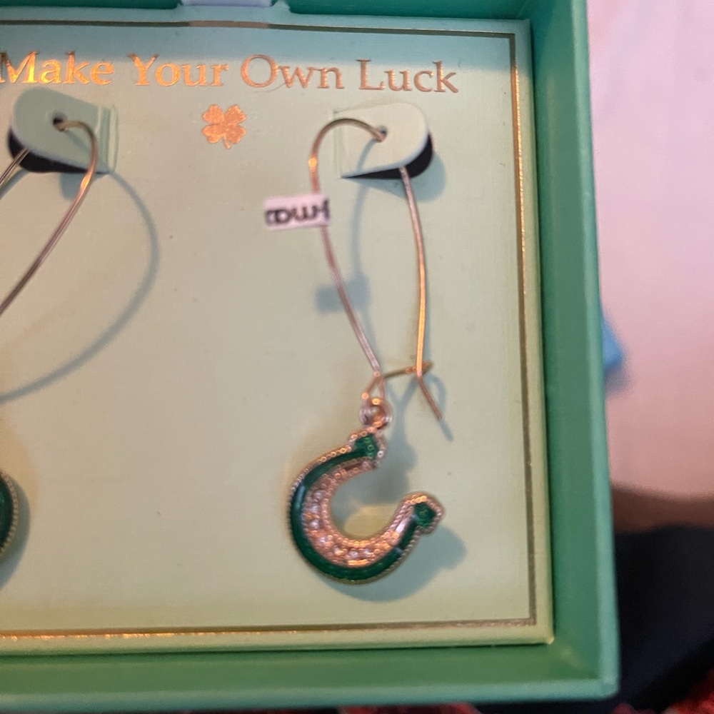 Make Your Own Luck Horseshoe Dangle Earrings Saint Patrick’s Day View 2